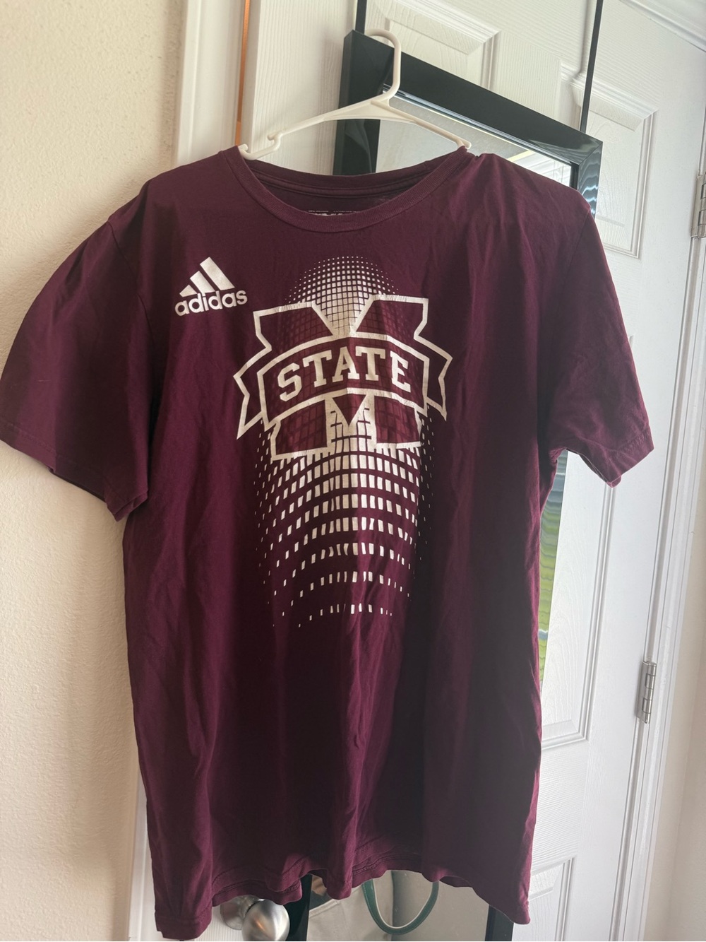 adidas Men's Maroon Short-Sleeve Graphic Tee with White Logo